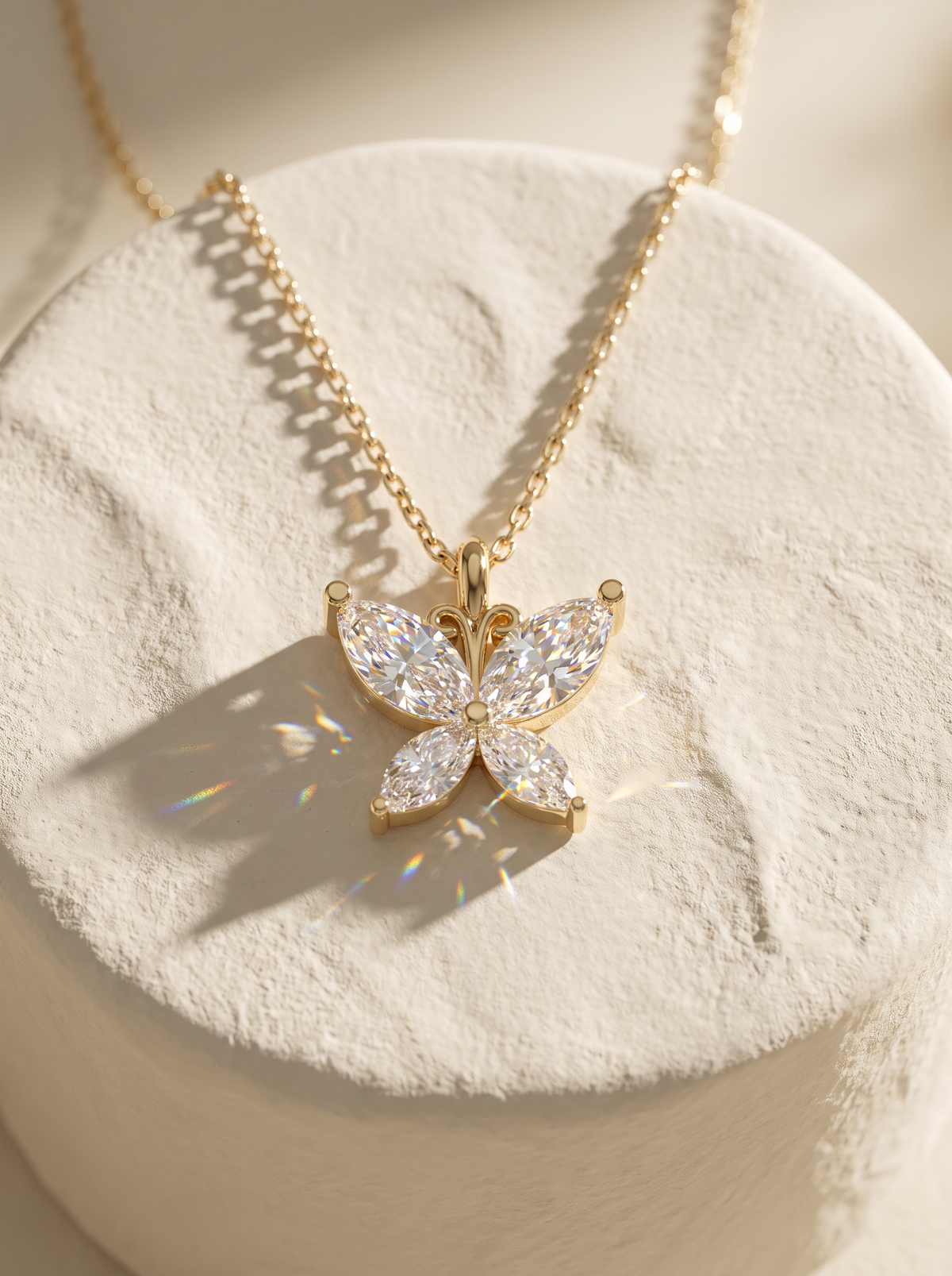 Butterfly Design Marquise Diamond Pendant Necklace