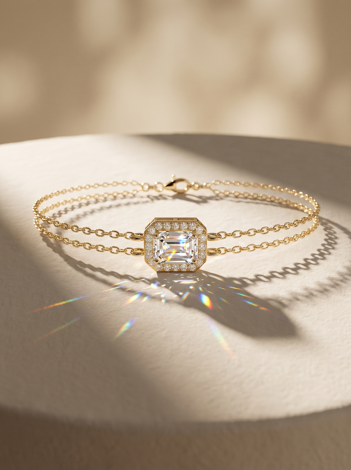 Diamond Bracelet Chain with Emerald Cut Halo Center