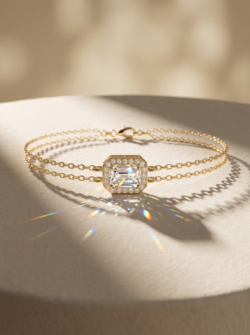 Diamond Bracelet Chain with Emerald Cut Halo Center