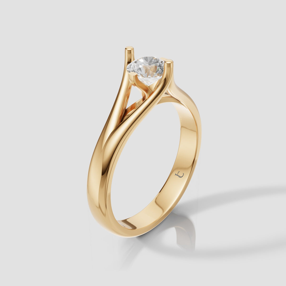 Ada Split Shank Solitaire in Yellow Gold