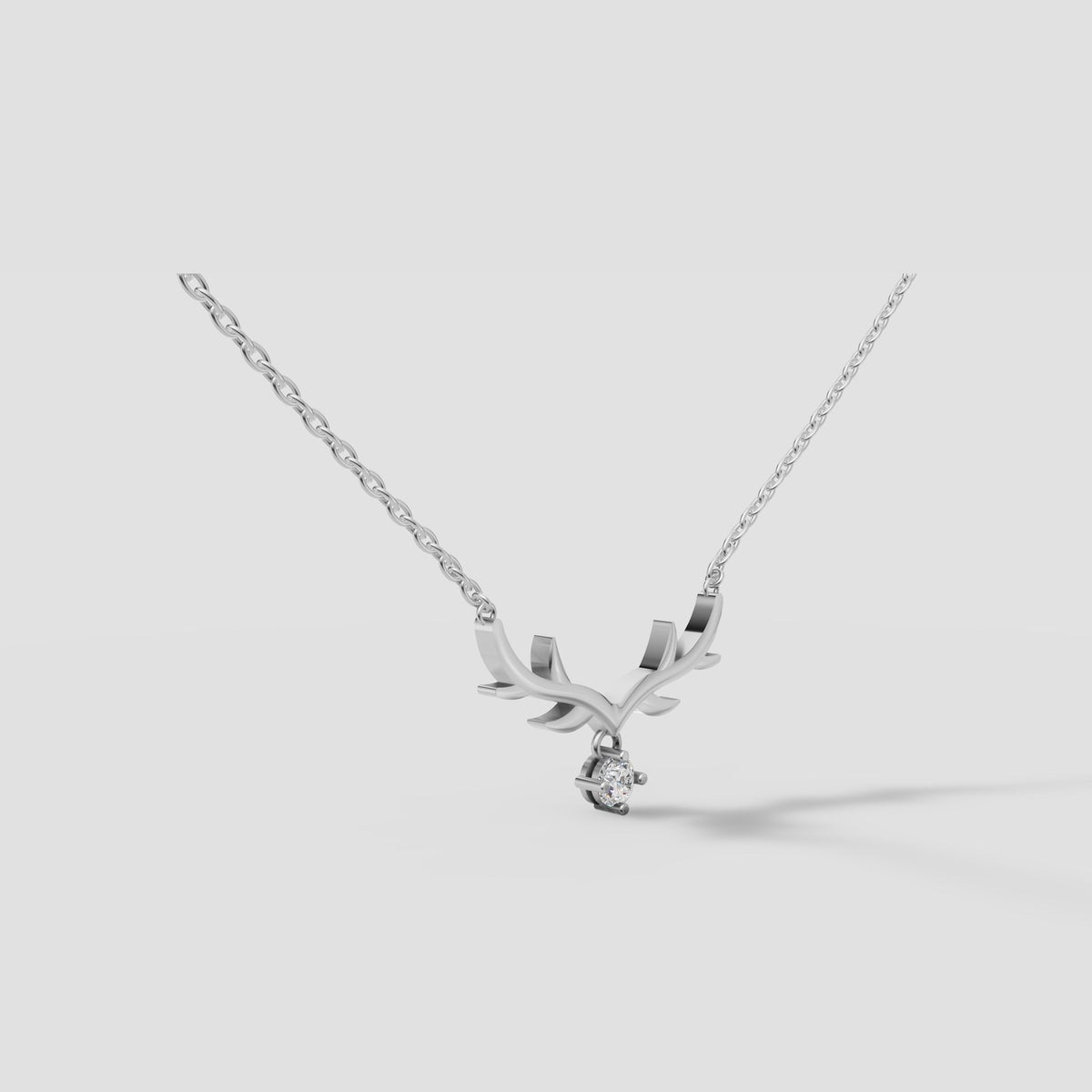 Antler Drop Necklace in White Gold