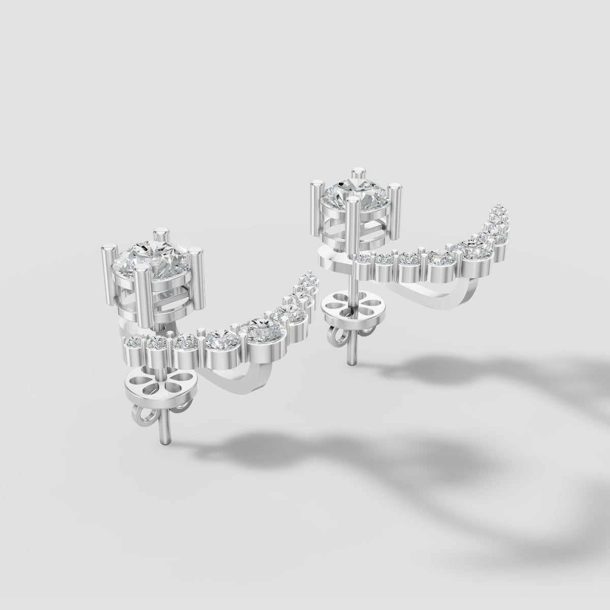 Arc Diamond Ear Jackets in White Gold