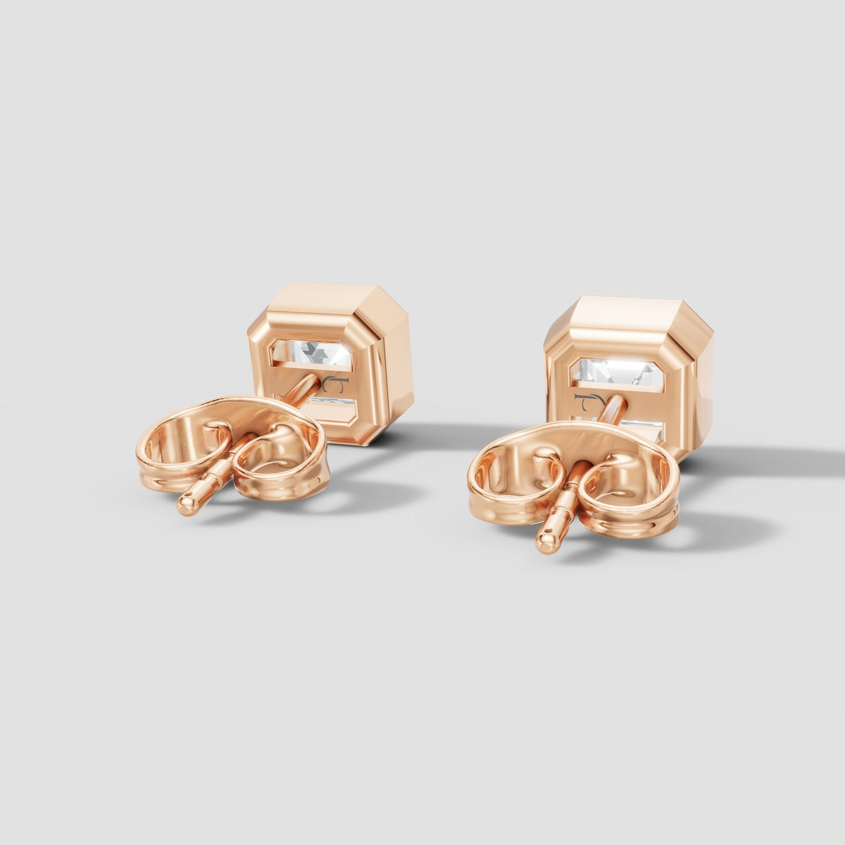 Asscher Bezel Studs in Rose Gold