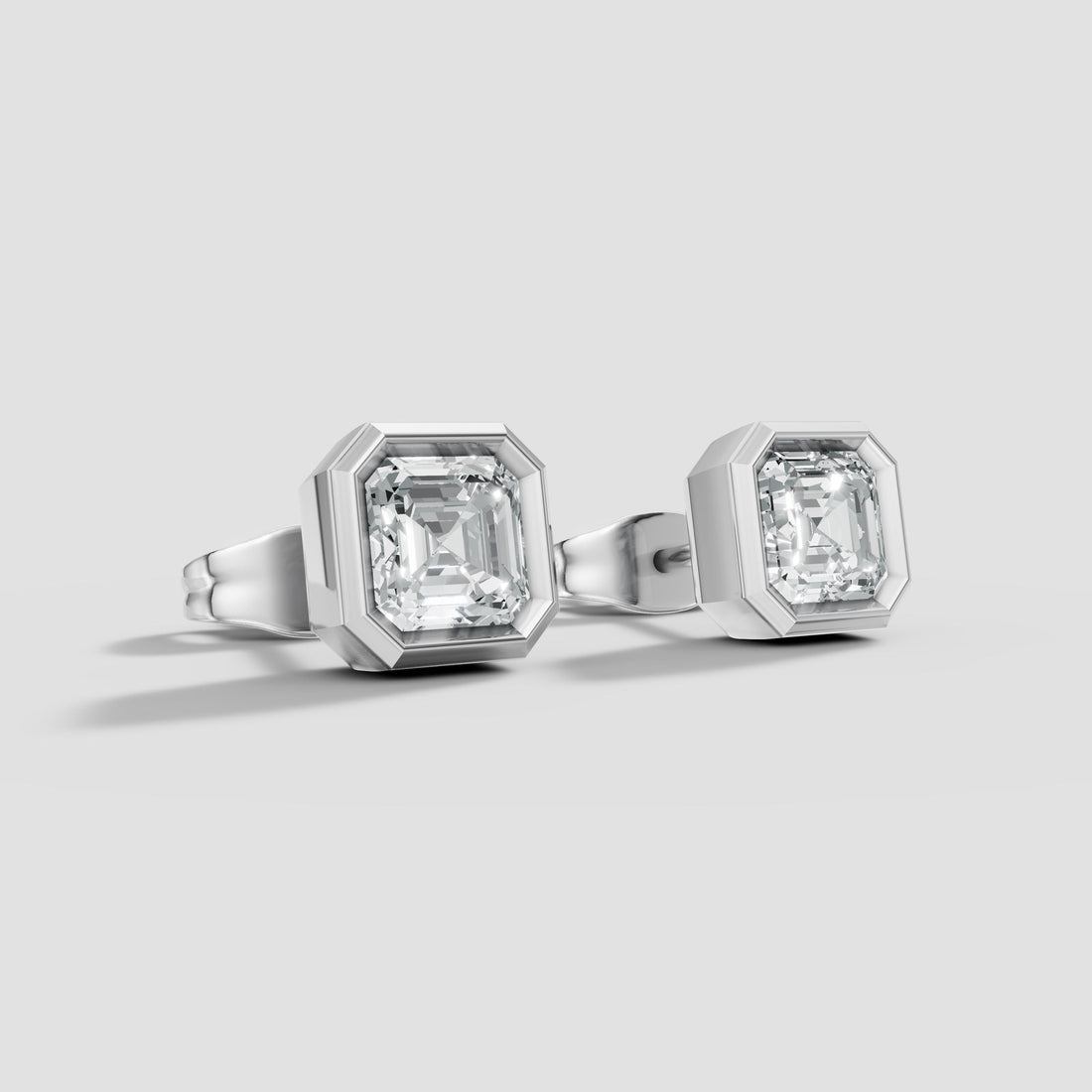 Asscher Bezel Studs in White Gold