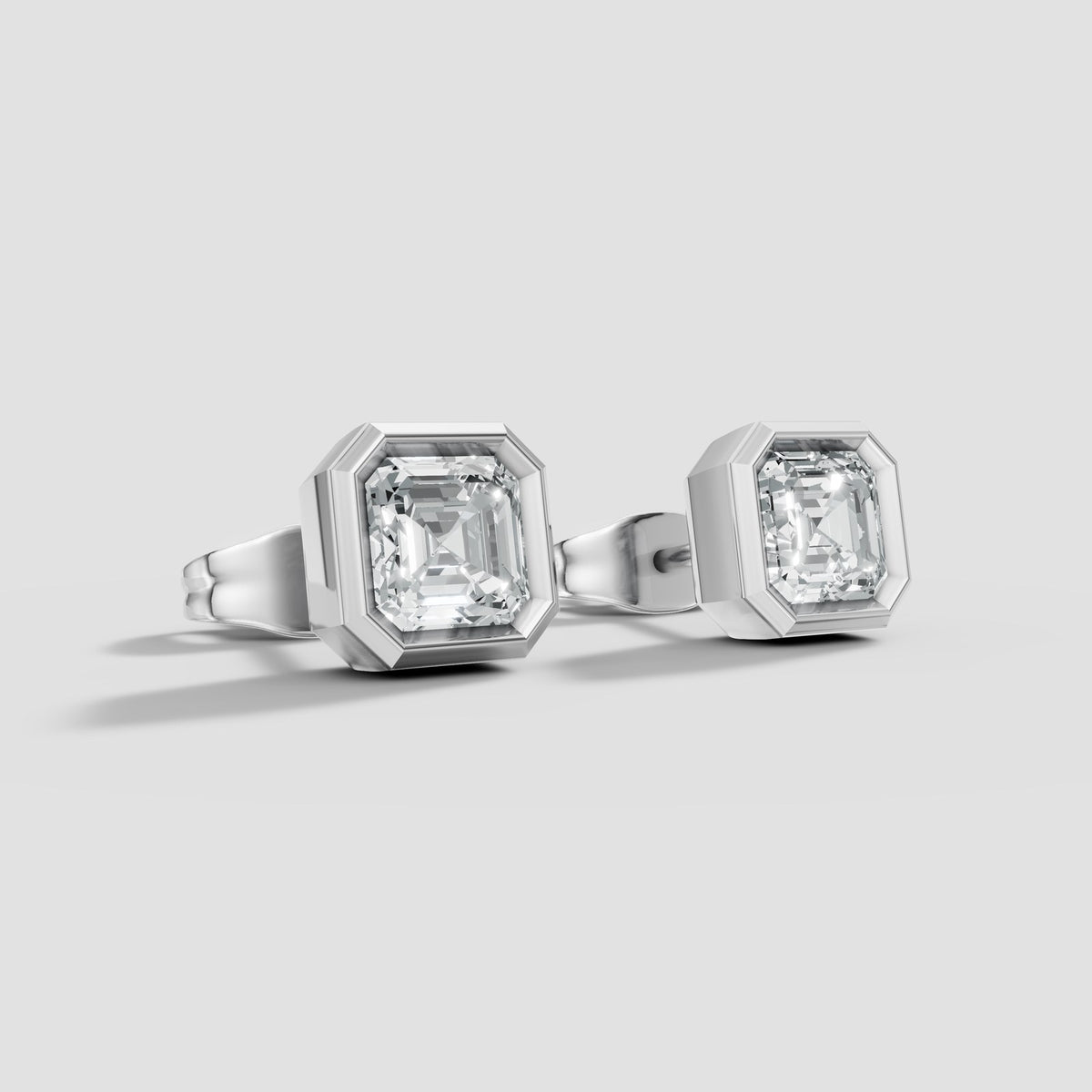 Asscher Bezel Studs in White Gold