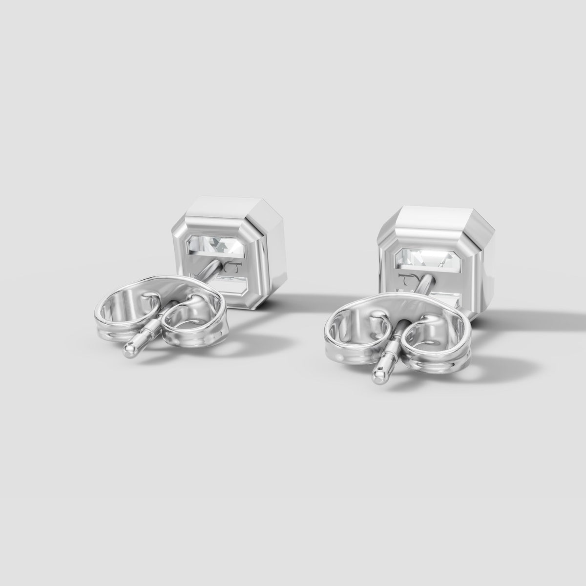 Asscher Bezel Studs in White Gold
