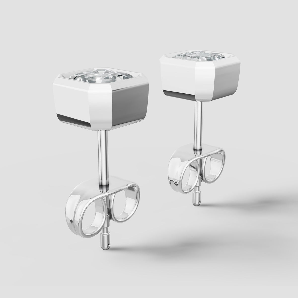 Asscher Bezel Studs in White Gold