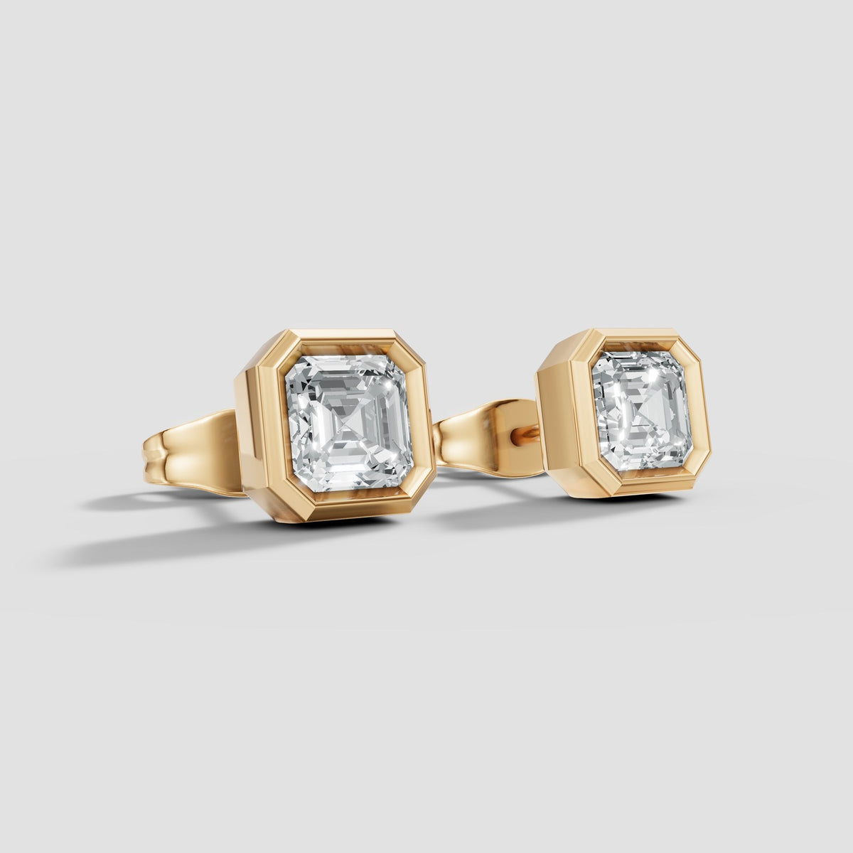 Asscher Bezel Studs in Yellow Gold