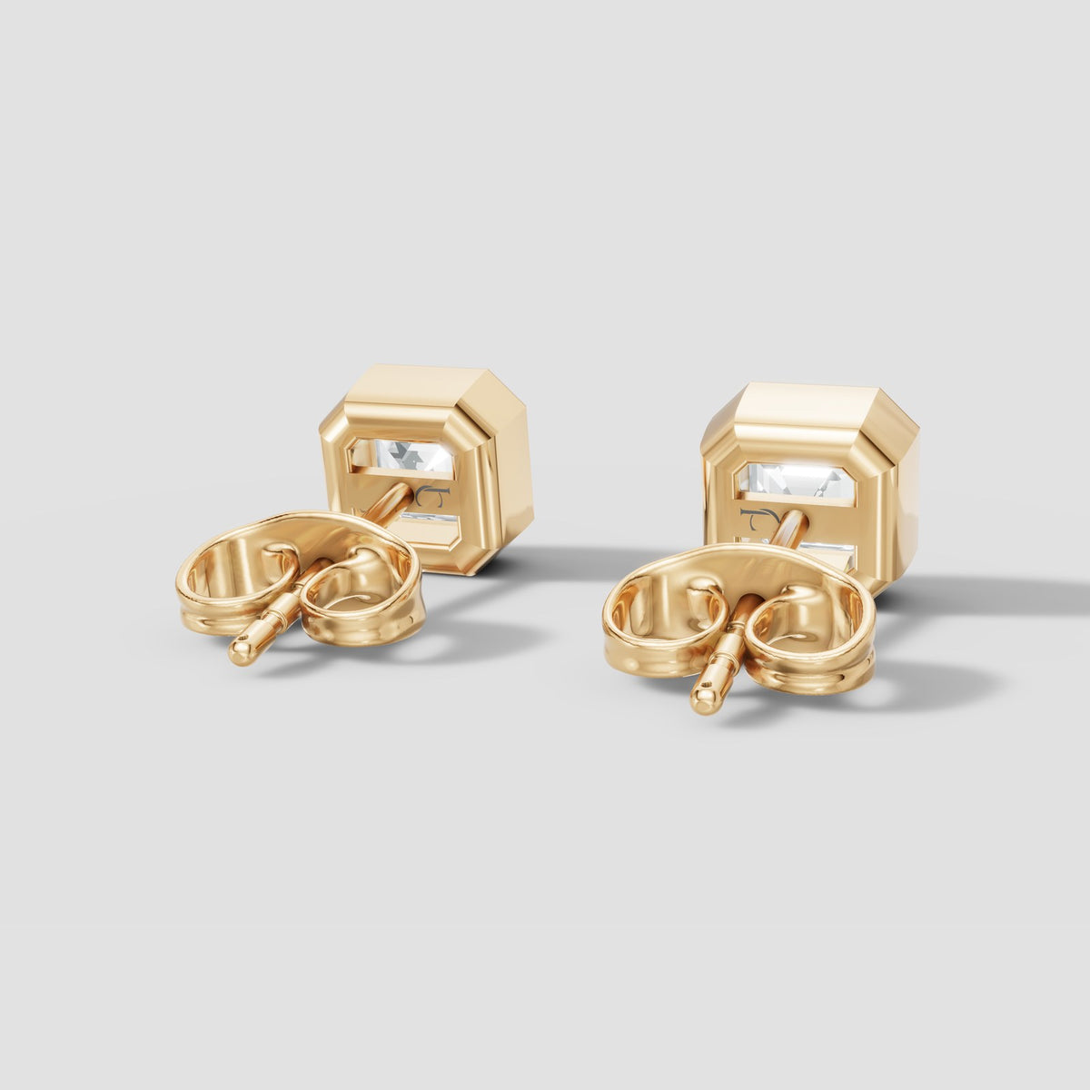 Asscher Bezel Studs in Yellow Gold