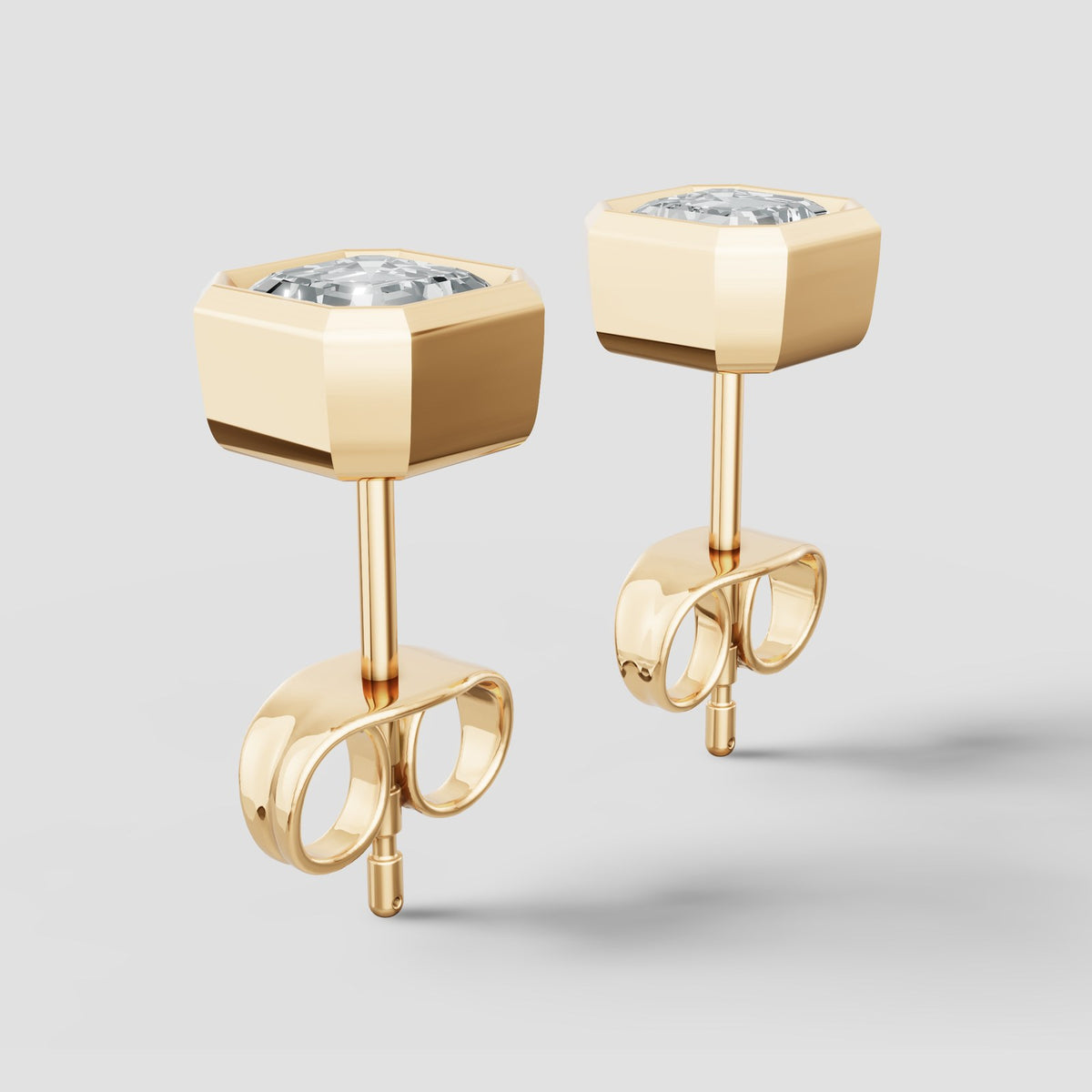 Asscher Bezel Studs in Yellow Gold