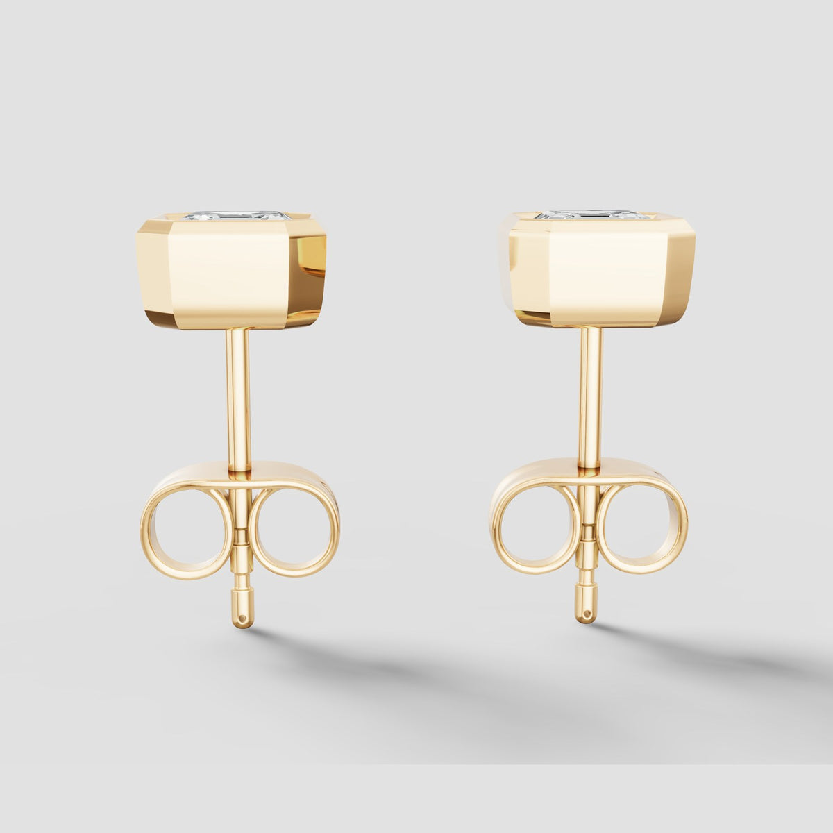 Asscher Bezel Studs in Yellow Gold