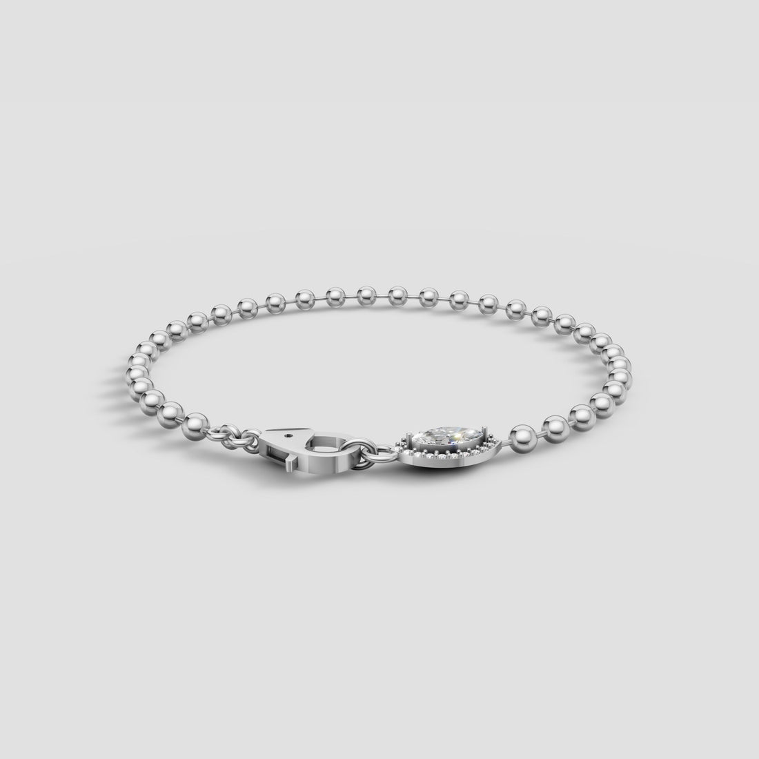 Bead Chain Marquise Bracelet in White Gold