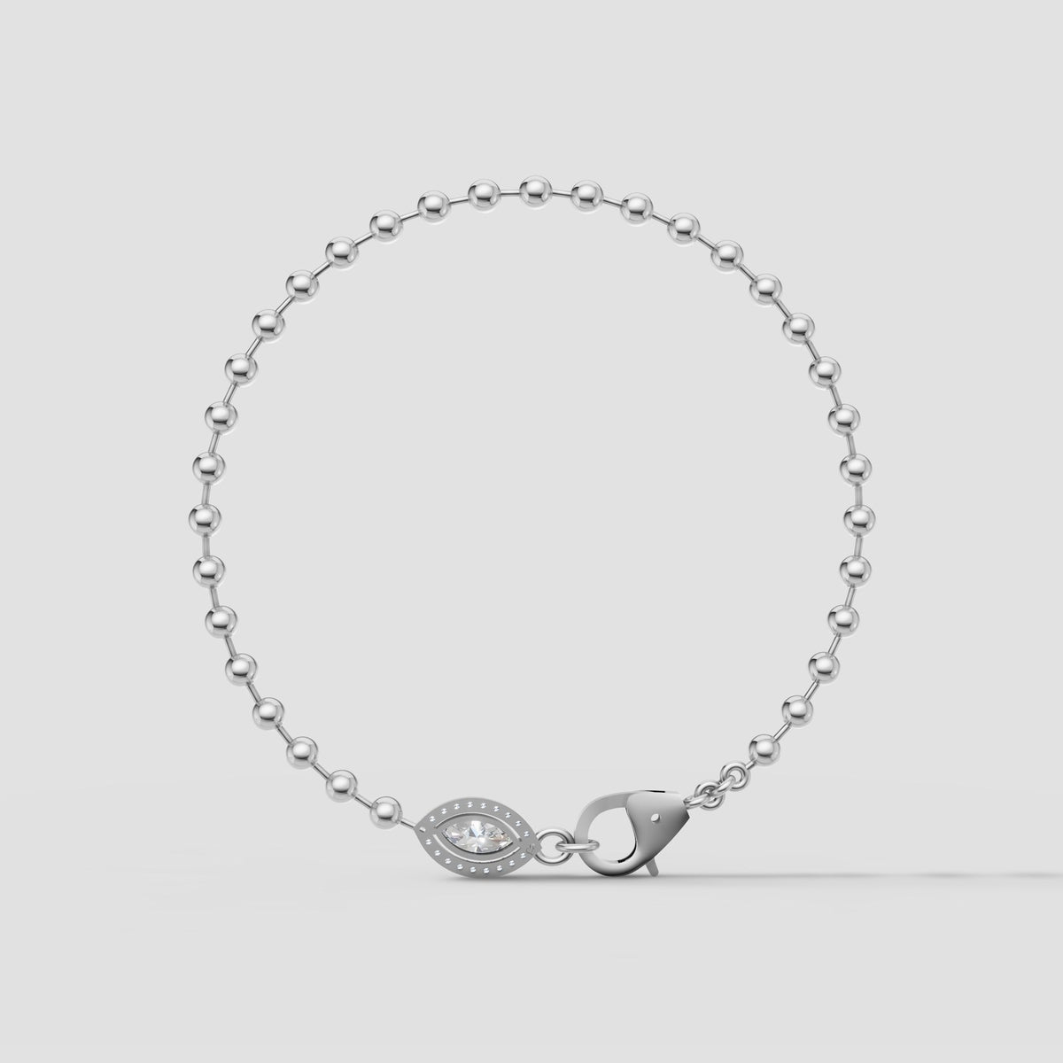 Bead Chain Marquise Bracelet in White Gold