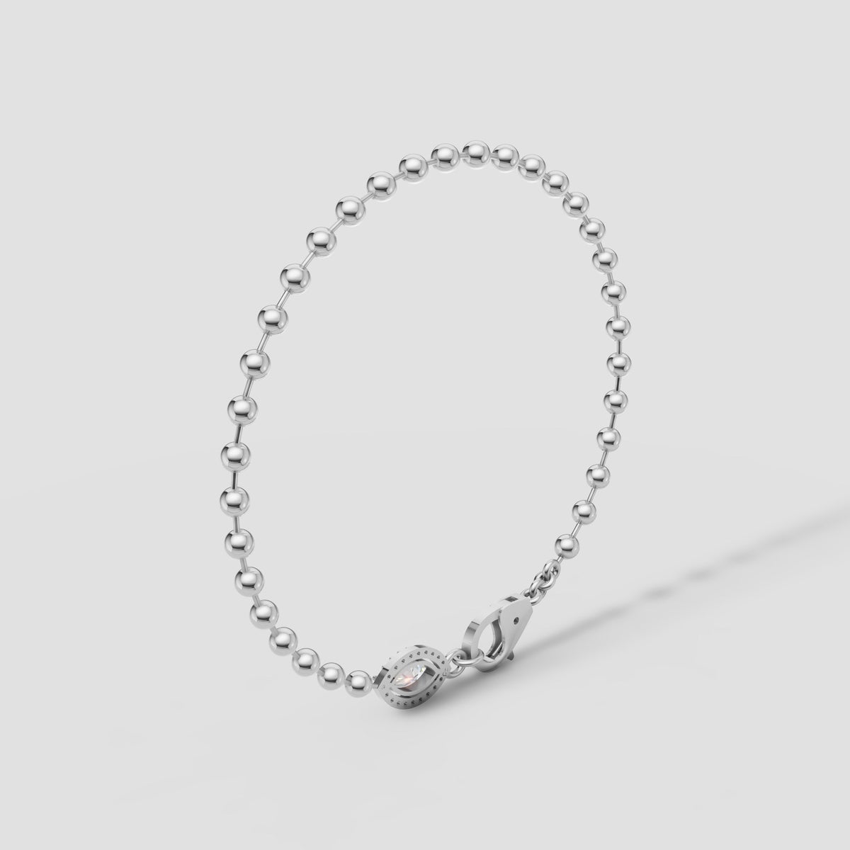 Bead Chain Marquise Bracelet in White Gold