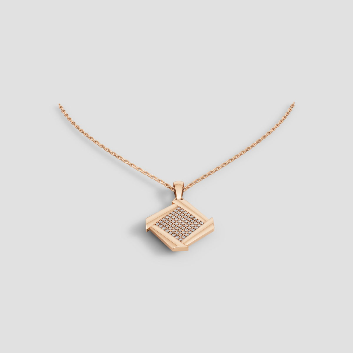 Carre Pave Pendant in Rose Gold