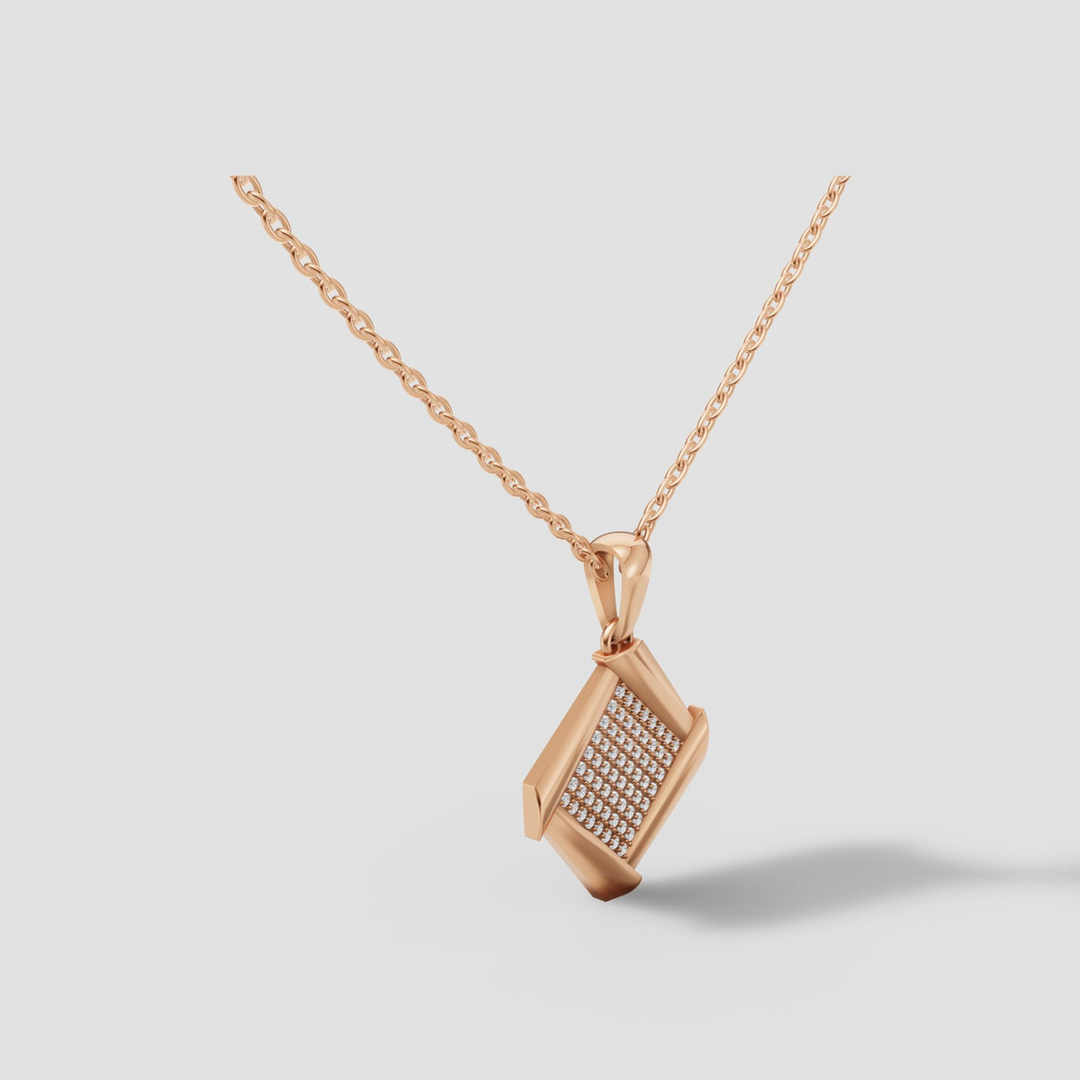 Carre Pave Pendant in Rose Gold