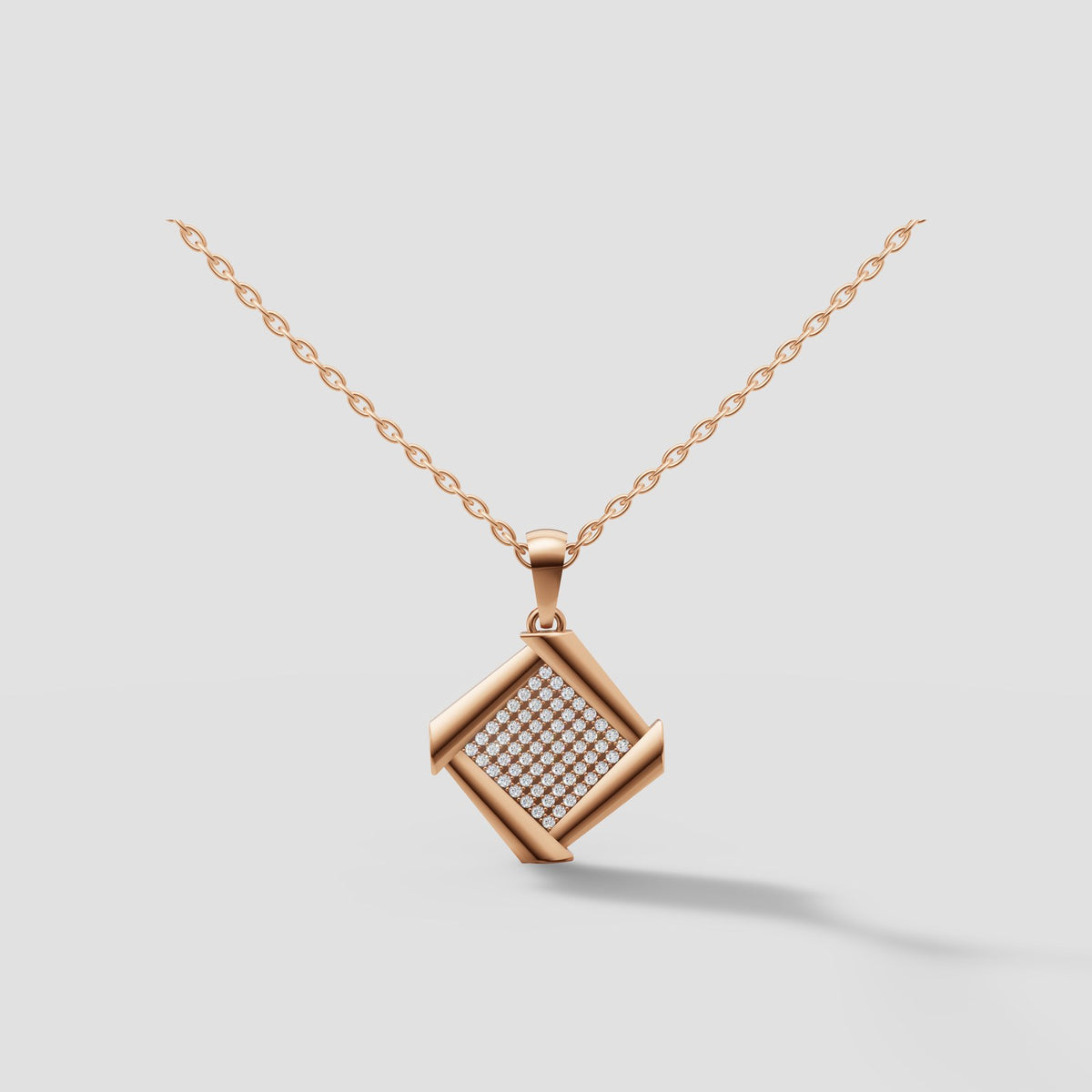 Carre Pave Pendant in Rose Gold