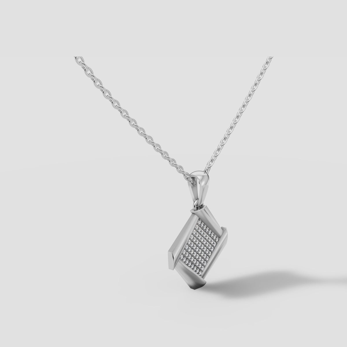 Carre Pave Pendant in White Gold
