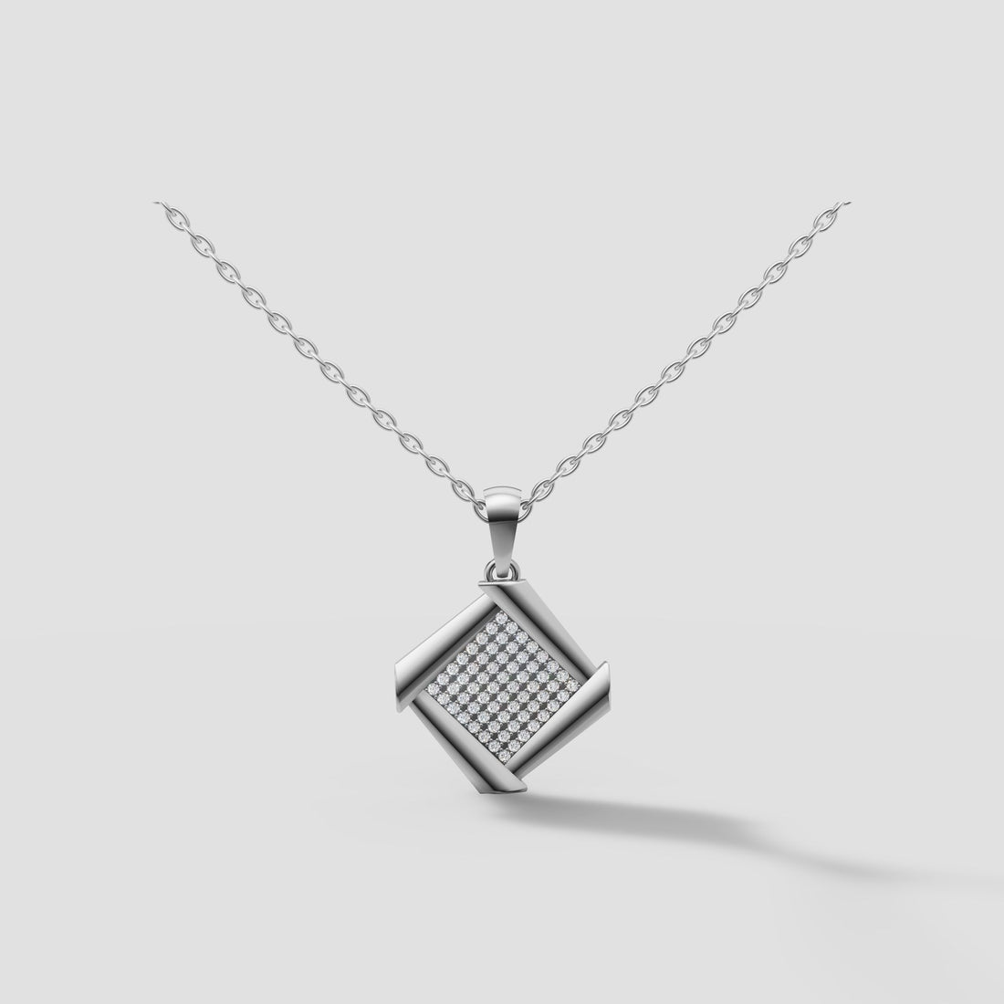 Carre Pave Pendant in White Gold