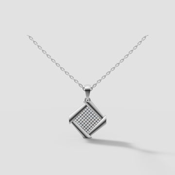 Carre Pave Pendant in White Gold