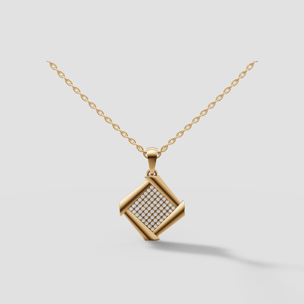 Carre Pave Pendant in Yellow Gold