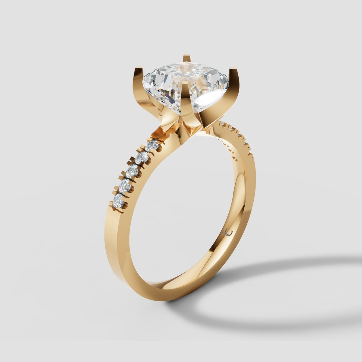 Clara Cushion Pave Solitaire in Yellow Gold