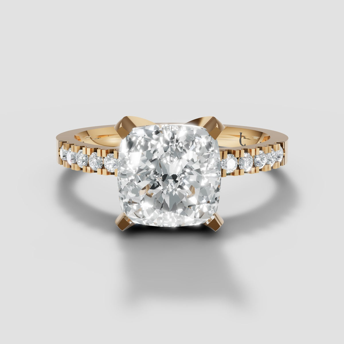 Clara Cushion Pave Solitaire in Yellow Gold