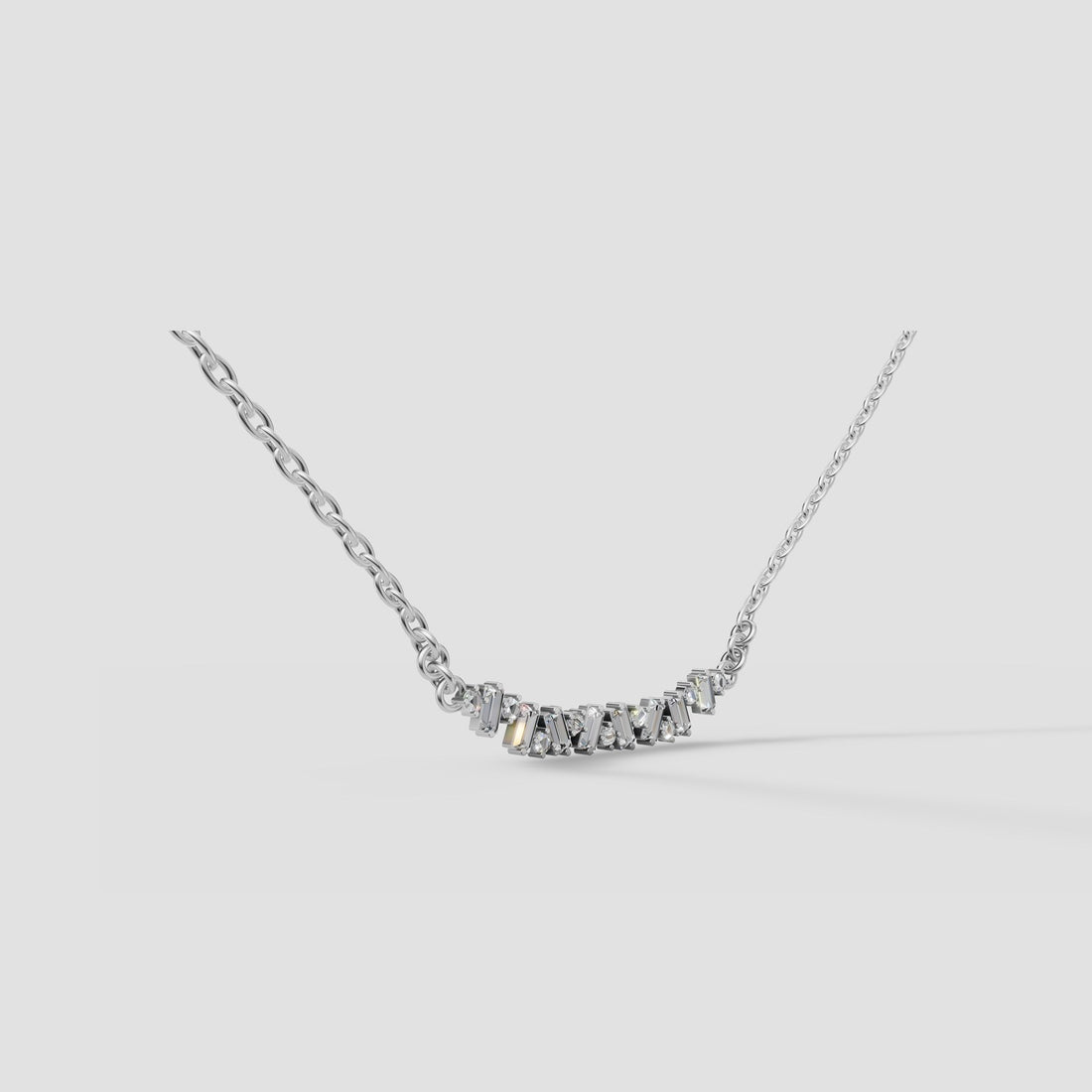 Cluster Bar Necklace in White Gold