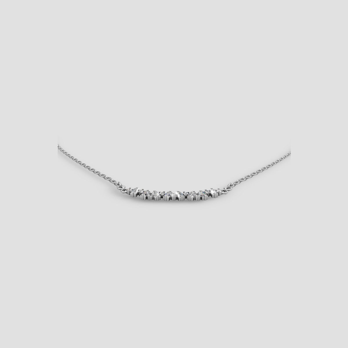 Cluster Bar Necklace in White Gold