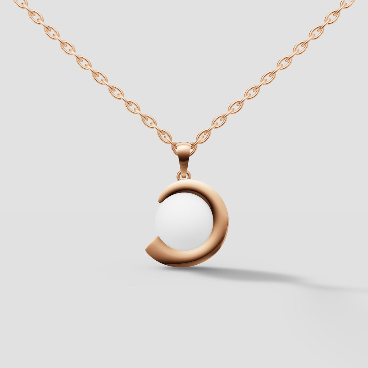 Crescent Pearl Pendant in Rose Gold