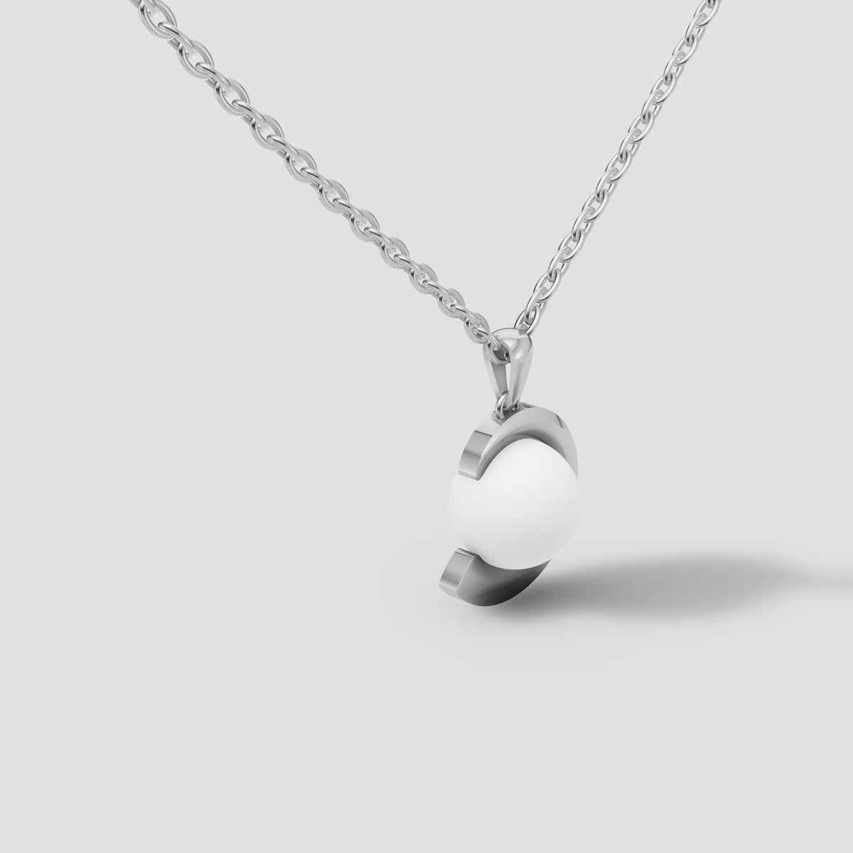 Crescent Pearl Pendant in White Gold