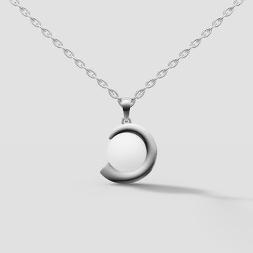 Crescent Pearl Pendant in White Gold