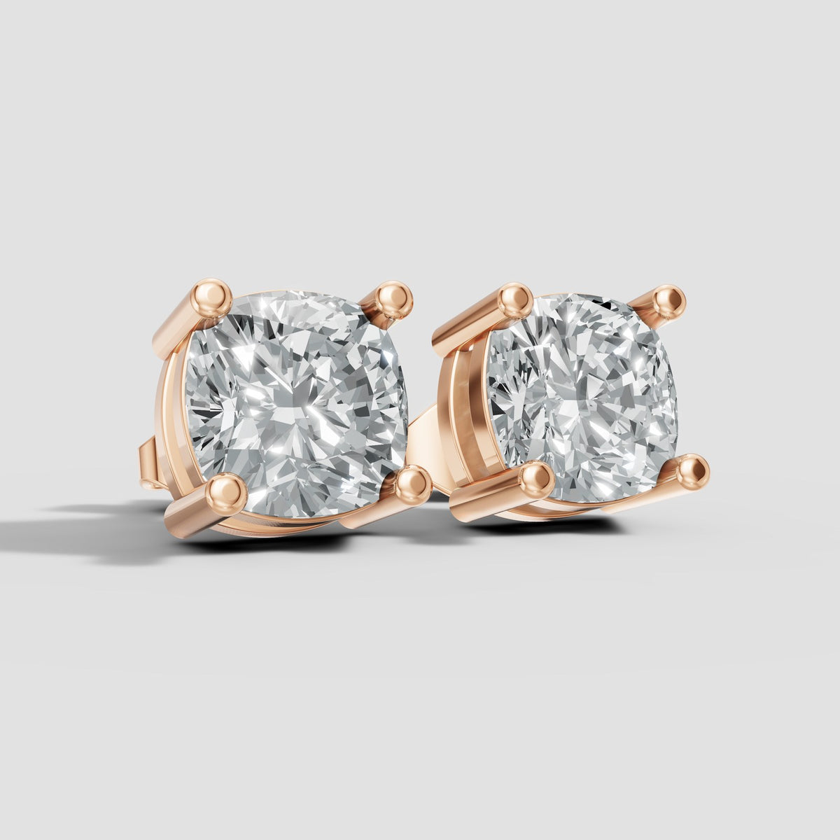 Cushion Four Prong Studs in Rose Gold