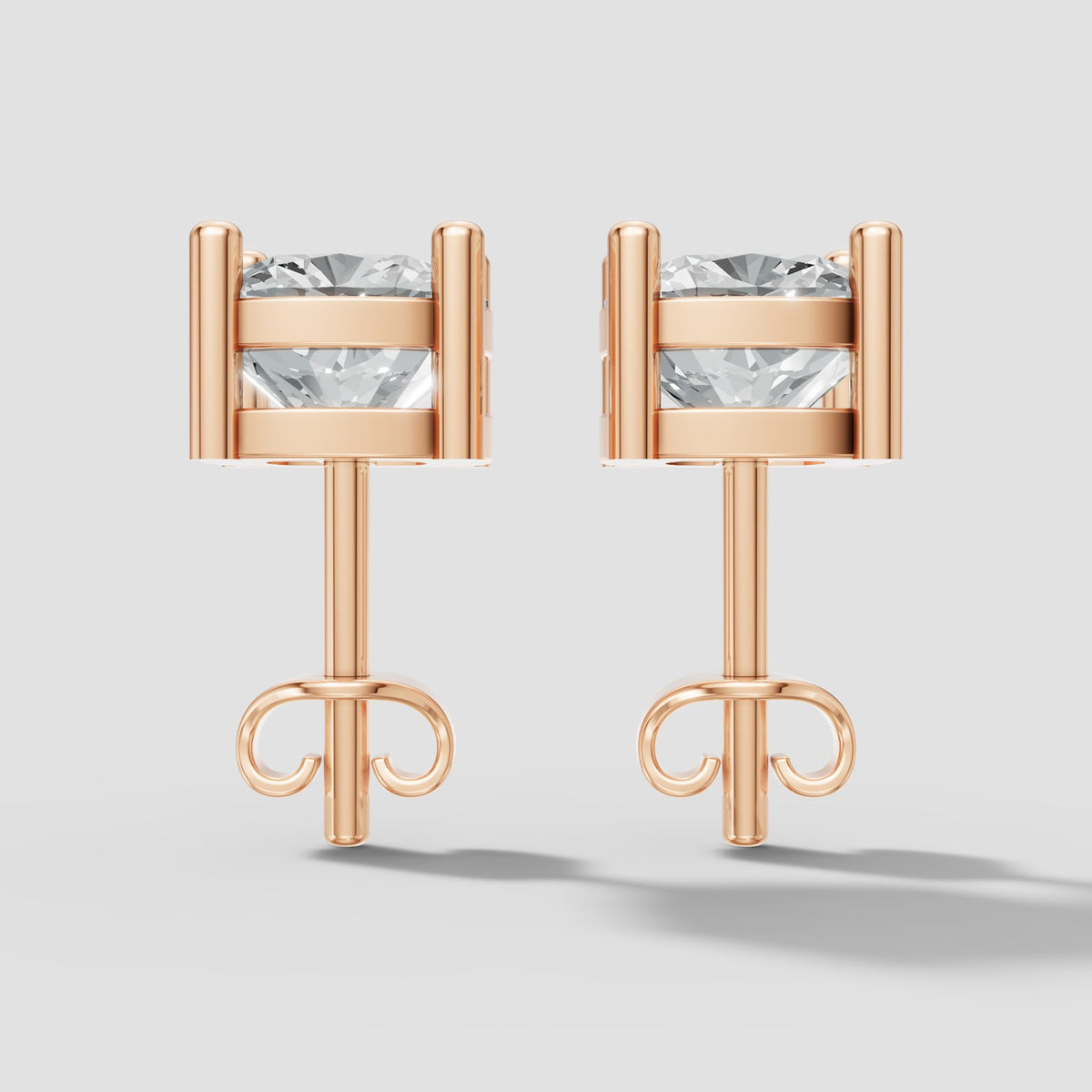 Cushion Four Prong Studs in Rose Gold