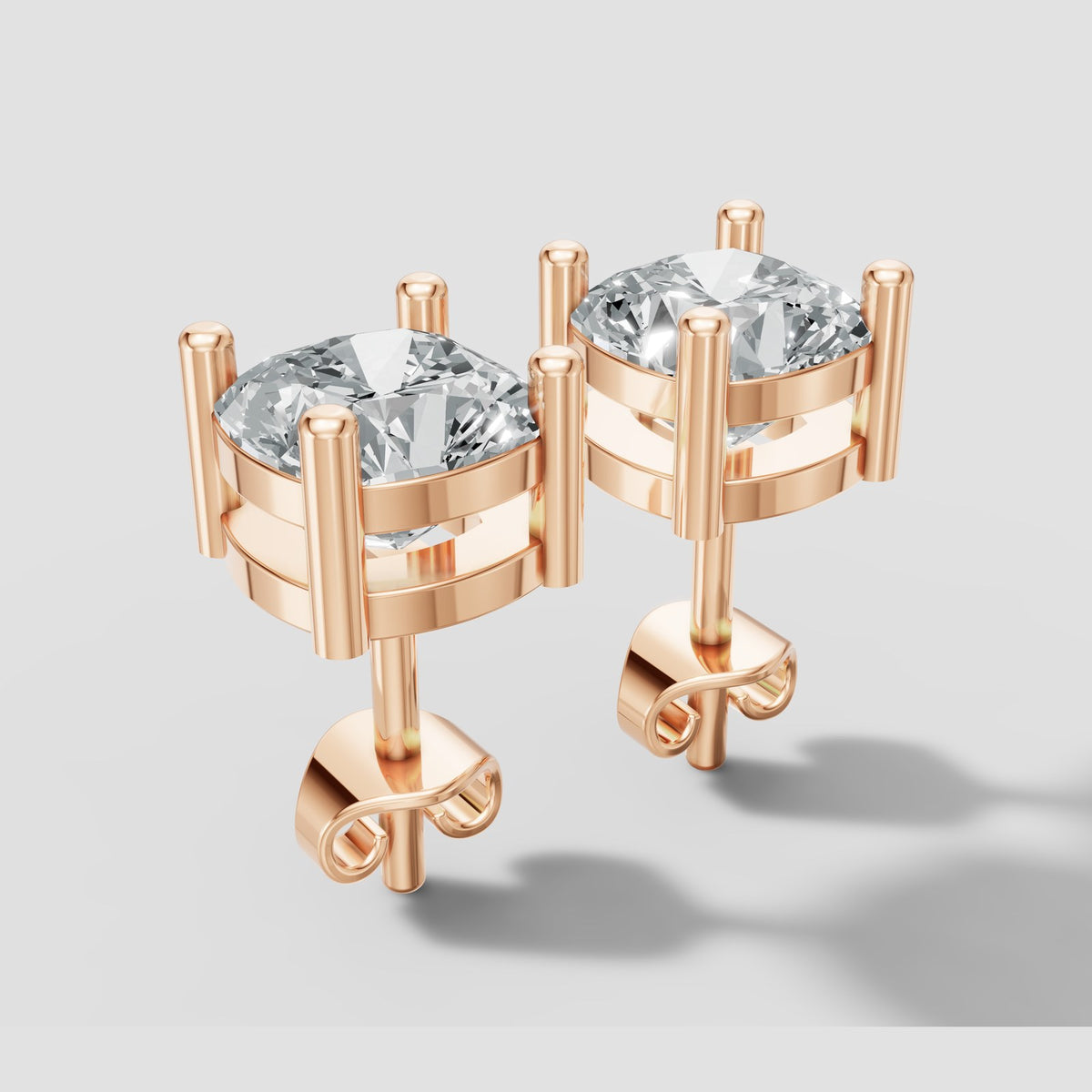 Cushion Four Prong Studs in Rose Gold