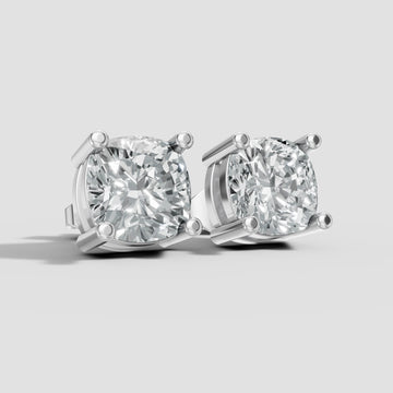 Cushion Four Prong Studs in White Gold