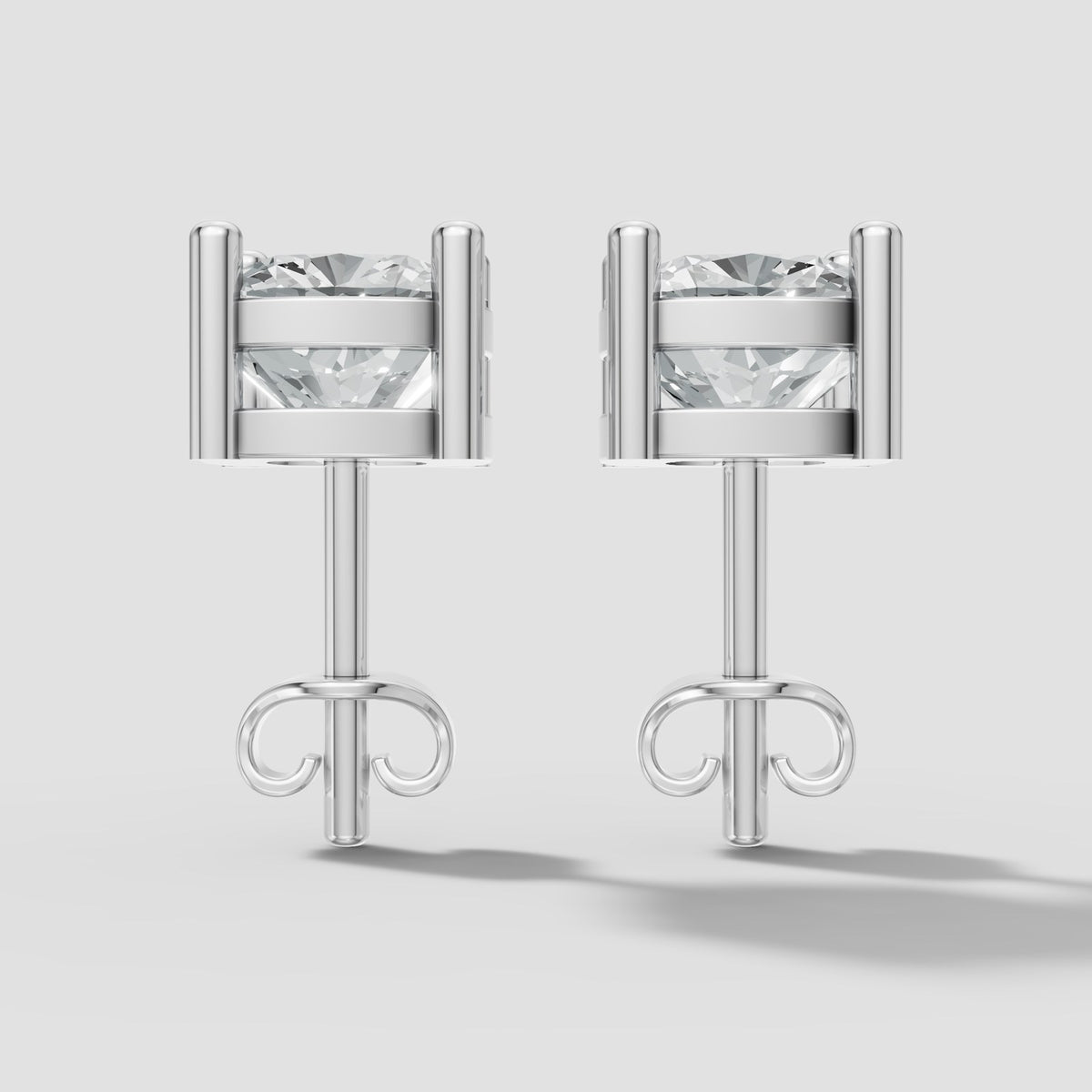 Cushion Four Prong Studs in White Gold
