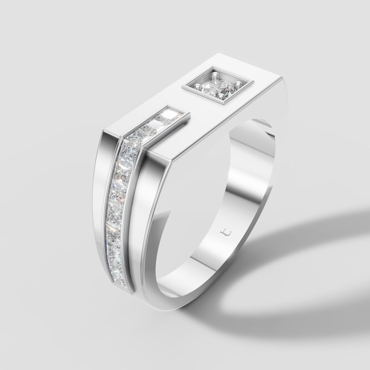 Cyrus Offset Signet in White Gold