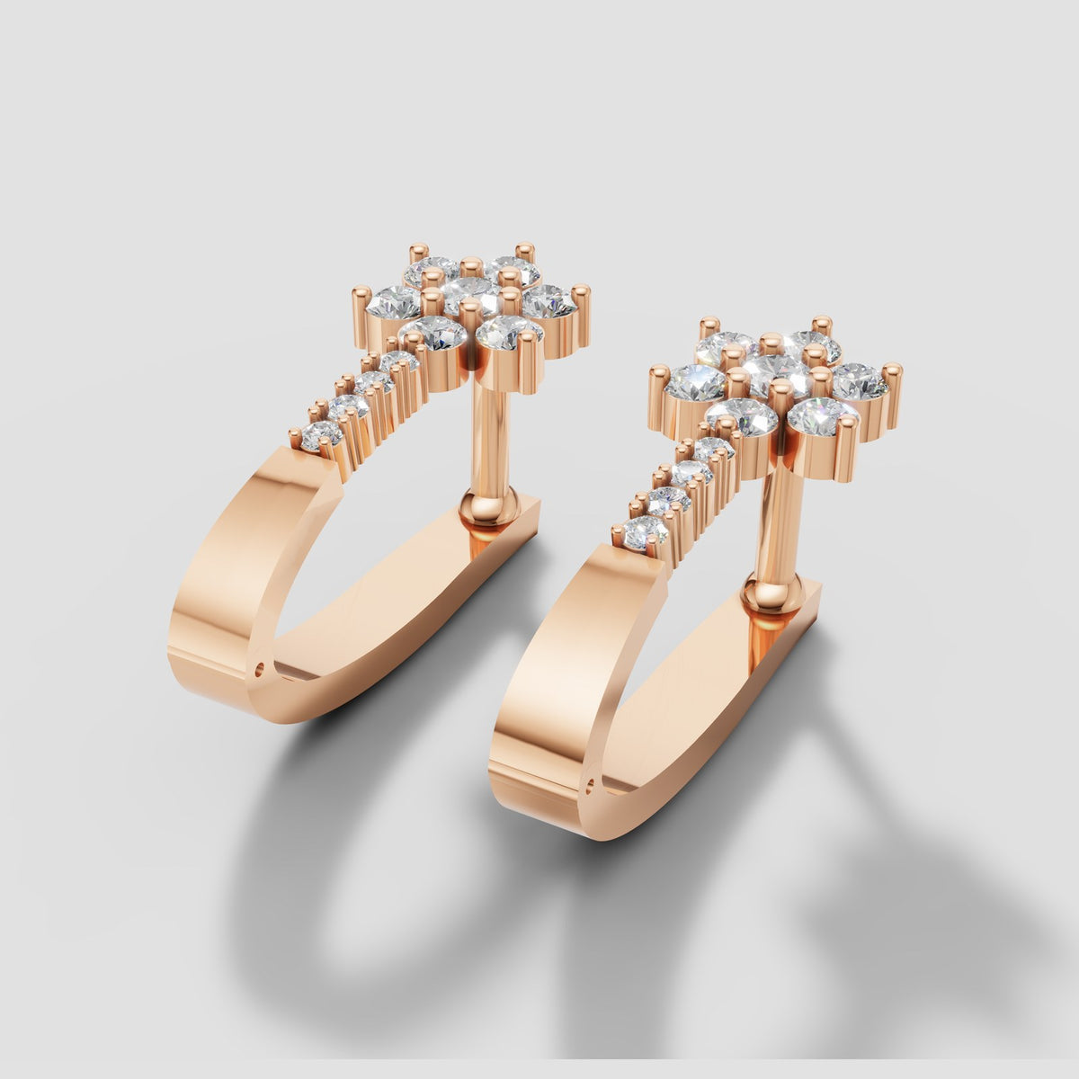 Daisy Flower Huggies in Rose Gold