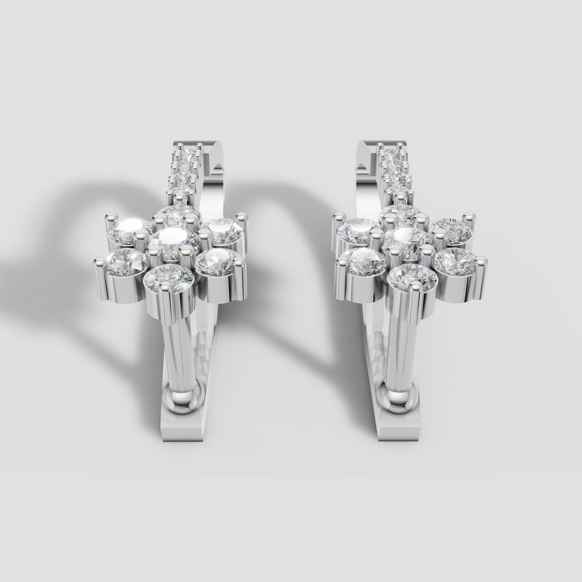 Daisy Flower Huggies in White Gold