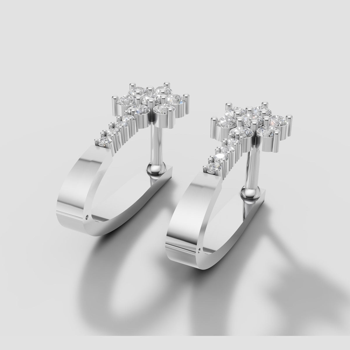 Daisy Flower Huggies in White Gold
