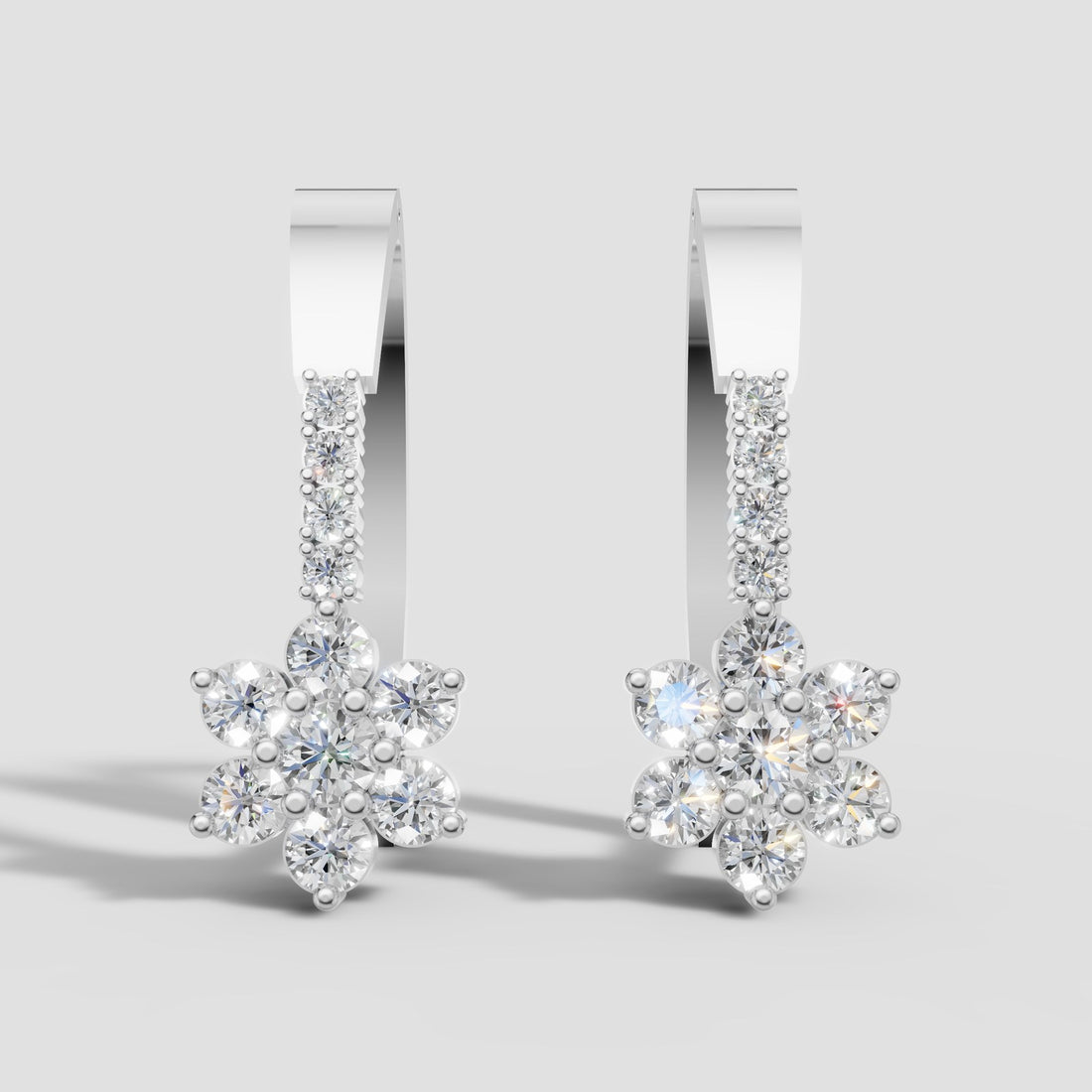 Daisy Flower Huggies in White Gold