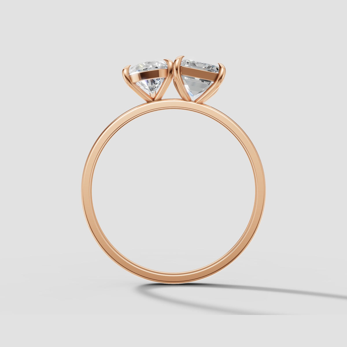 Duet Pear and Emerald Ring in Rose Gold
