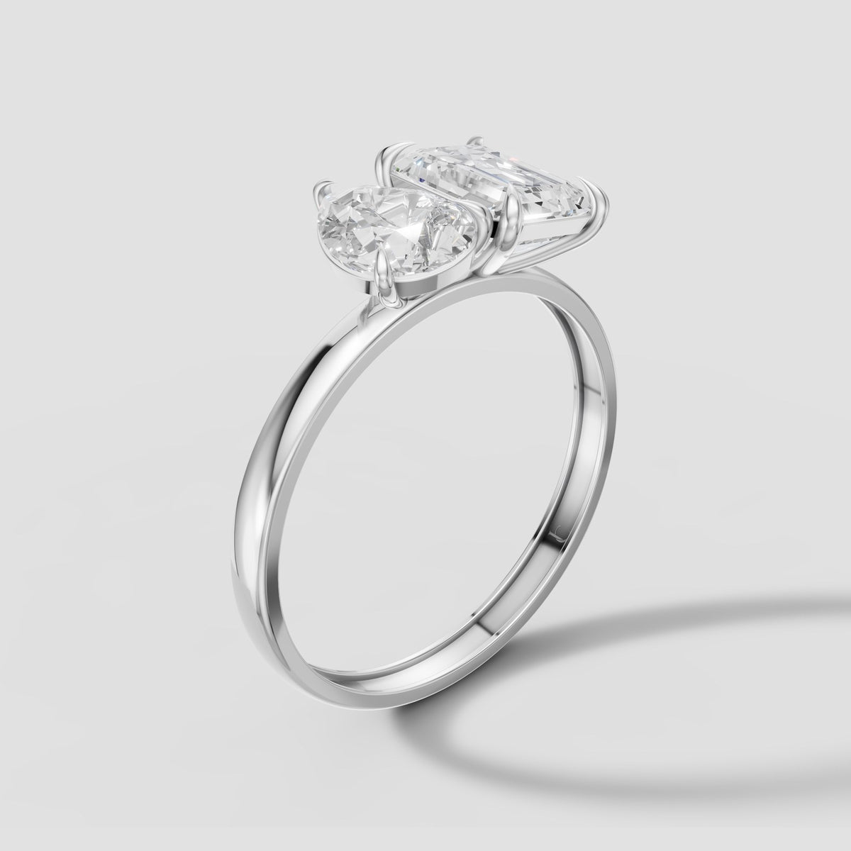 Duet Pear and Emerald Ring in White Gold