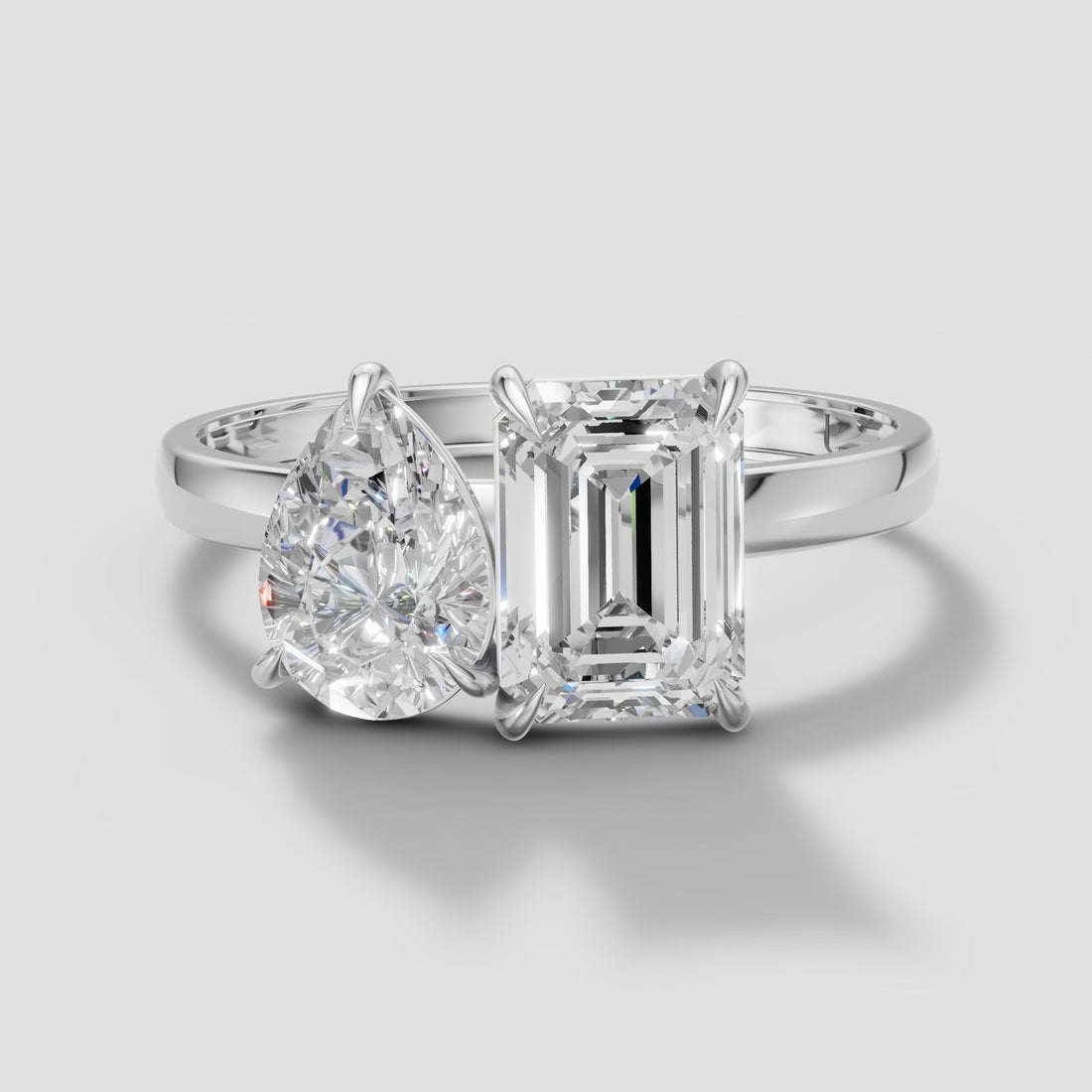 Duet Pear and Emerald Ring in White Gold