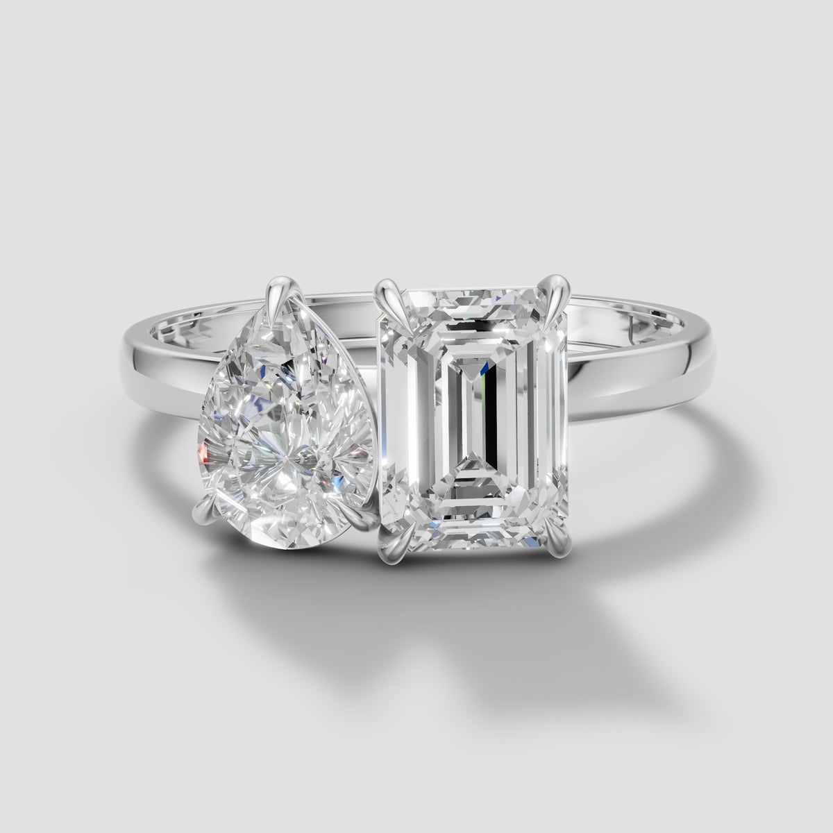 Duet Pear and Emerald Ring in White Gold