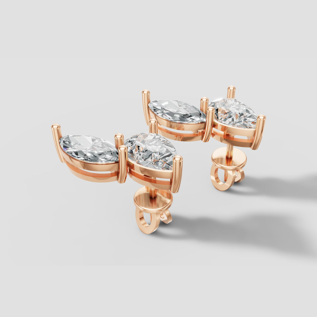Duo Marquise and Pear Studs in Rose Gold