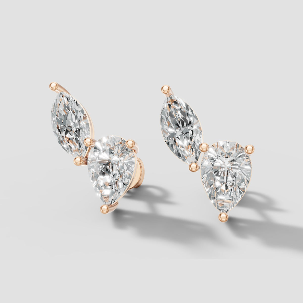 Duo Marquise and Pear Studs in Rose Gold