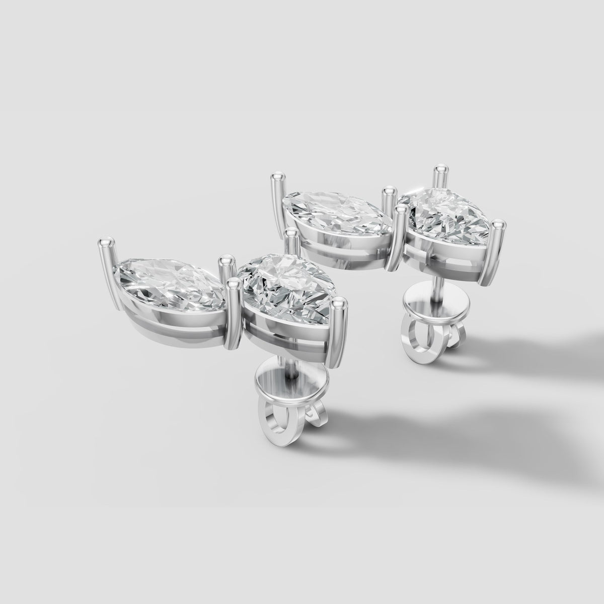 Duo Marquise and Pear Studs in White Gold