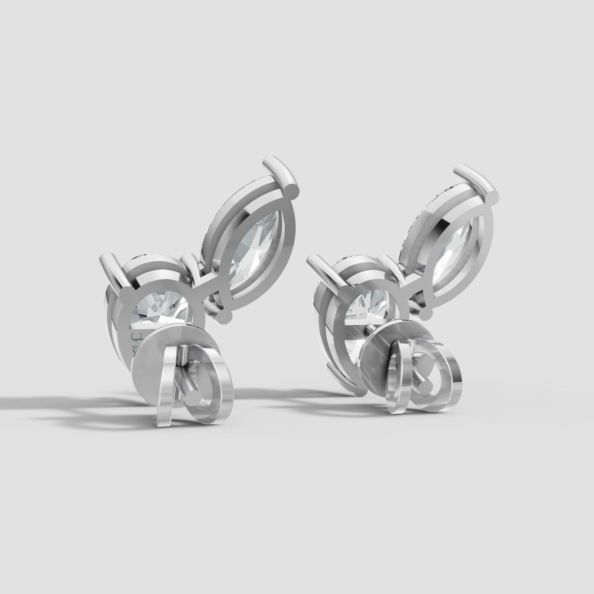 Duo Marquise and Pear Studs in White Gold